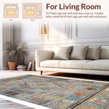 Ultra Soft Area Rug, Non Slip, Stain Resistant, Washable Area Rugs for Living Room, Bedroom, Chic Vintage Textured Patterns(Gray)