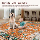 Ultra Soft Area Rug, Non Slip, Stain Resistant, Washable Area Rugs for Living Room, Bedroom, Chic Retro Floral Harmony(Orange)