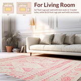 Ultra Soft Area Rug, Non Slip, Stain Resistant, Washable Area Rugs for Living Room, Bedroom, Earthy Geometric Floral Fusion(White)