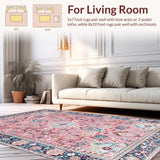 Ultra Soft Area Rug, Non Slip, Stain Resistant, Washable Area Rugs for Living Room, Bedroom, Trendy Floral Blush Blue Harmony(Pink)