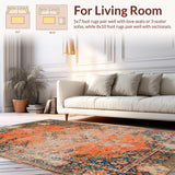Ultra Soft Area Rug, Non Slip, Stain Resistant, Washable Area Rugs for Living Room, Bedroom, Stylish Rustic Tiled Motif(Orange)