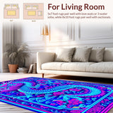Ultra Soft Area Rug, Non Slip, Stain Resistant, Washable Area Rugs for Living Room, Bedroom, Vibrant Colorful Mythical Design(Blue)