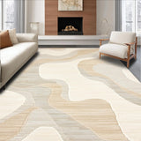 Rustic Shaped Area Unique Wavy Beige Cream Design Easy Clean Accent(Beige)