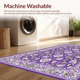 Ultra Soft Area Rug, Non Slip, Stain Resistant, Washable Area Rugs for Living Room, Bedroom, Whimsical Greenery and Petals(Purple)