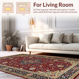 Ultra Soft Area Rug, Non Slip, Stain Resistant, Washable Area Rugs for Living Room, Bedroom, Rich Red Vintage Floral Design(Red)