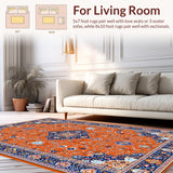 Ultra Soft Area Rug, Non Slip, Stain Resistant, Washable Area Rugs for Living Room, Bedroom, Eclectic Floral Pattern Fusion(Orange)