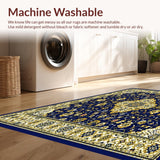 Ultra Soft Area Rug, Non Slip, Stain Resistant, Washable Area Rugs for Living Room, Bedroom, Striking Abstract Floral Area with Elegant Blue and Gold(Blue)