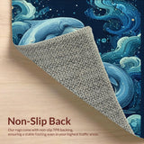 Ultra Soft Area Rug, Non Slip, Stain Resistant, Washable Area Rugs for Living Room, Bedroom, 3D Illusion Nautical with Fluid Octopus Tentacles and Dolphin School(Blue)
