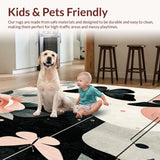 Ultra Soft Area Rug, Non Slip, Stain Resistant, Washable Area Rugs for Living Room, Bedroom, Chic Flower Fantasy Area with Abstract Insect Silhouettes and Boho Flourish(Gray)