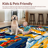 Ultra Soft Area Rug, Non Slip, Stain Resistant, Washable Area Rugs for Living Room, Bedroom, Ethnic Colorful Animal Print(Blue)