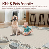 Ultra Soft Area Rug, Non Slip, Stain Resistant, Washable Area Rugs for Living Room, Bedroom, Rustic Off-White Curved Design(Beige)