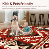Ultra Soft Area Rug, Non Slip, Stain Resistant, Washable Area Rugs for Living Room, Bedroom, Southwest Inspired Geometric Elegance(Red)