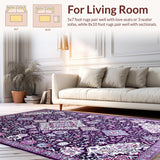 Ultra Soft Area Rug, Non Slip, Stain Resistant, Washable Area Rugs for Living Room, Bedroom, Soft Purple Geometric Motif(Purple)