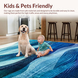 Ultra Soft Area Rug, Non Slip, Stain Resistant, Washable Area Rugs for Living Room, Bedroom, Blue Gradient Stripes, Modern Abstract Art(Blue)