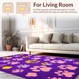 Ultra Soft Area Rug, Non Slip, Stain Resistant, Washable Area Rugs for Living Room, Bedroom, Cute Colorful Whimsical Print Design(Purple)