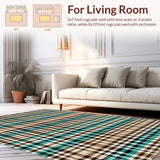 Ultra Soft Area Rug, Non Slip, Stain Resistant, Washable Area Rugs for Living Room, Bedroom, Stain-Resistant Checked Rug for Family Room Decor(Beige)