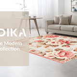 Ultra Soft Area Rug, Non Slip, Stain Resistant, Washable Area Rugs for Living Room, Bedroom, Vibrant Soft Bloom Motif(Beige)