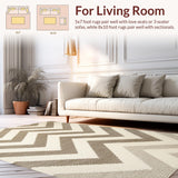 Ultra Soft Area Rug, Non Slip, Stain Resistant, Washable Area Rugs for Living Room, Bedroom, Contemporary Chevron Wool Rug for Minimal Decor(Beige)