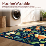 Ultra Soft Area Rug, Non Slip, Stain Resistant, Washable Area Rugs for Living Room, Bedroom, Elegant Insect Botanical Arrangement(Black)