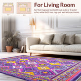 Ultra Soft Area Rug, Non Slip, Stain Resistant, Washable Area Rugs for Living Room, Bedroom, Rustic Lattice Style Aesthetic(Purple)
