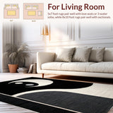 Ultra Soft Area Rug, Non Slip, Stain Resistant, Washable Area Rugs for Living Room, Bedroom, Luxurious Round Geometric Motif(Black)