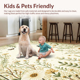 Ultra Soft Area Rug, Non Slip, Stain Resistant, Washable Area Rugs for Living Room, Bedroom, Stylish Ethereal Insect and Flora Blend(Ivory)