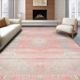 Ultra Soft Area Rug, Non Slip, Stain Resistant, Washable Area Rugs for Living Room, Bedroom, Soft Pastel Elegant Medallion(Pink)