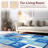 Ultra Soft Area Rug, Non Slip, Stain Resistant, Washable Area Rugs for Living Room, Bedroom, Playful Alphabetic Blue Tones(Blue)
