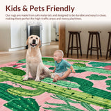 Ultra Soft Area Rug, Non Slip, Stain Resistant, Washable Area Rugs for Living Room, Bedroom, Whimsical Bright Green Leaf Style(Pink)