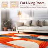 Ultra Soft Area Rug, Non Slip, Stain Resistant, Washable Area Rugs for Living Room, Bedroom, Dynamic Orange Tiled Composition(Orange)
