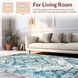 Ultra Soft Area Rug, Non Slip, Stain Resistant, Washable Area Rugs for Living Room, Bedroom, Sophisticated Ivory Abstract Design(Blue)