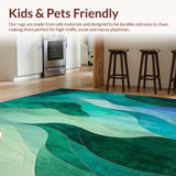 Modern Abstract Area Rug with Flowing Shapes in Green and Teal Tones(Green)