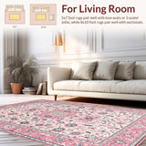 Ultra Soft Area Rug, Non Slip, Stain Resistant, Washable Area Rugs for Living Room, Bedroom, Stylish Gray Floral Symmetrical Elements(Pink)