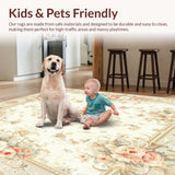 Ultra Soft Area Rug, Non Slip, Stain Resistant, Washable Area Rugs for Living Room, Bedroom, Vintage Inspired Beige with Floral Accents(Beige)
