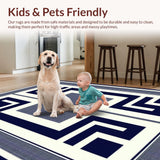 Ultra Soft Area Rug, Non Slip, Stain Resistant, Washable Area Rugs for Living Room, Bedroom, Rustic Neutral Trellis Composition(Blue)