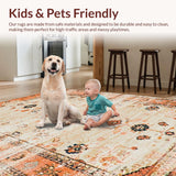 Ultra Soft Area Rug, Non Slip, Stain Resistant, Washable Area Rugs for Living Room, Bedroom, Elegant Earthy Toned Flower Motif(Orange)