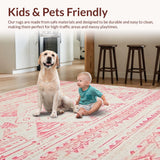 Ultra Soft Area Rug, Non Slip, Stain Resistant, Washable Area Rugs for Living Room, Bedroom, Earthy Geometric Floral Fusion(White)