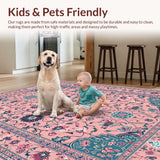 Ultra Soft Area Rug, Non Slip, Stain Resistant, Washable Area Rugs for Living Room, Bedroom, Artful Black Floral Composition(Pink)