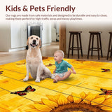 Ultra Soft Area Rug, Non Slip, Stain Resistant, Washable Area Rugs for Living Room, Bedroom, Charming Vintage Flower Arrangement(Yellow)