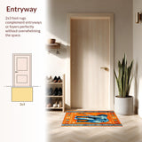 Ultra Soft Area Rug, Non Slip, Stain Resistant, Washable Area Rugs for Living Room, Bedroom, Lively Abstract Wildlife Design(Orange)