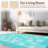 Ultra Soft Area Rug, Non Slip, Stain Resistant, Washable Area Rugs for Living Room, Bedroom, Teal Seashell Intricate Design(Blue)