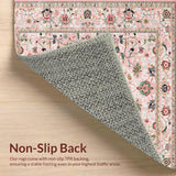 Ultra Soft Area Rug, Non Slip, Stain Resistant, Washable Area Rugs for Living Room, Bedroom, Chic Soft Green Vintage Charm(Pink)