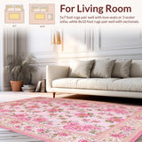 Ultra Soft Area Rug, Non Slip, Stain Resistant, Washable Area Rugs for Living Room, Bedroom, Bright Garden Floral Aesthetic(Pink)