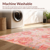Ultra Soft Area Rug, Non Slip, Stain Resistant, Washable Area Rugs for Living Room, Bedroom, Eclectic Boho Chic Floral Style(Pink)
