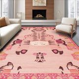 Ultra Soft Area Rug, Non Slip, Stain Resistant, Washable Area Rugs for Living Room, Bedroom, Lively Striped Tiger Illustration(Pink)