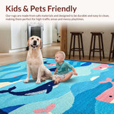 Ultra Soft Area Rug, Non Slip, Stain Resistant, Washable Area Rugs for Living Room, Bedroom, Lively Coastal Escape Imagery(Blue)