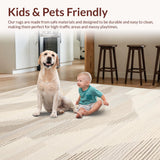 Ultra Soft Area Rug, Non Slip, Stain Resistant, Washable Area Rugs for Living Room, Bedroom, Contemporary Striped Earthy Elegance(Beige)