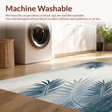 Ultra Soft Area Rug, Non Slip, Stain Resistant, Washable Area Rugs for Living Room, Bedroom, Coastal Palm Leaf Area in Blue Grey and Beige Hues(Gray)