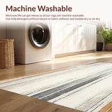 Ultra Soft Area Rug, Non Slip, Stain Resistant, Washable Area Rugs for Living Room, Bedroom, Subtle Striped Runner Non Slip Vintage Floor(Gray)