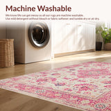 Ultra Soft Area Rug, Non Slip, Stain Resistant, Washable Area Rugs for Living Room, Bedroom, Artful Vintage-Inspired Ogee Shape(Pink)